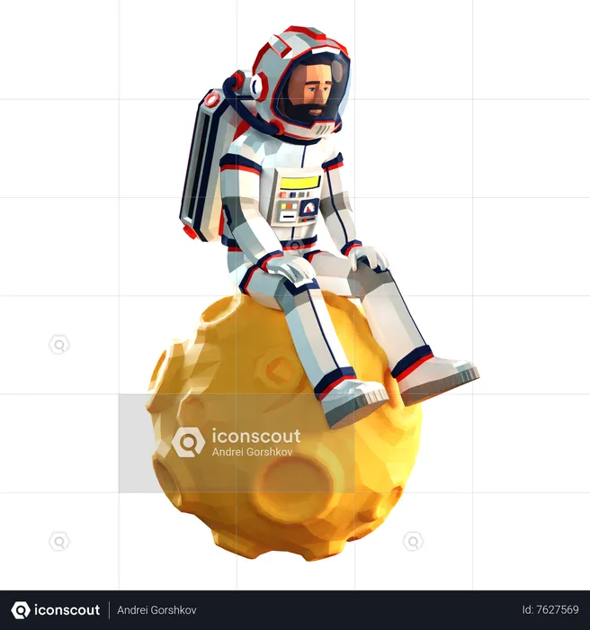 Sad astronaut in spacesuit sitting on the moon  3D Illustration