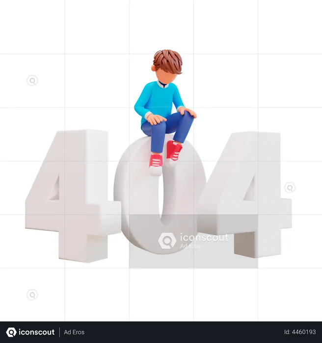 Sad boy with 404 error  3D Illustration