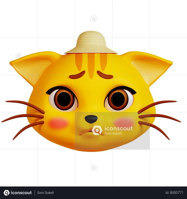 Sad Cat with Pamela Hat Emoji 3D Icon