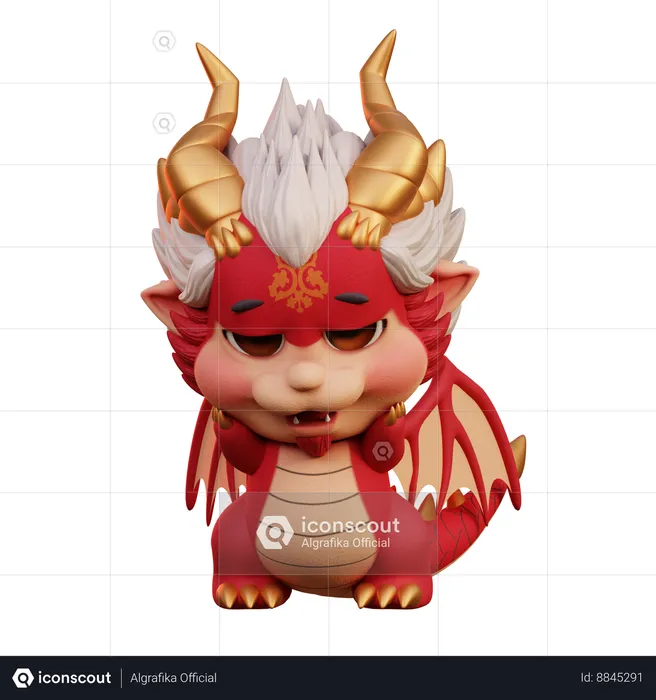 Sad Chinese Dragon  3D Illustration