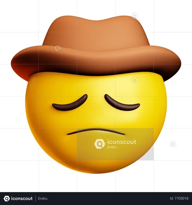 Sad Cowboy With Brown Hat Emoji 3D Icon