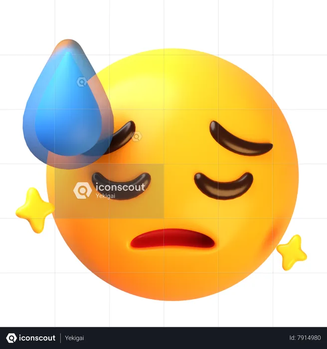 Sad face with cold sweat Emoji 3D Icon
