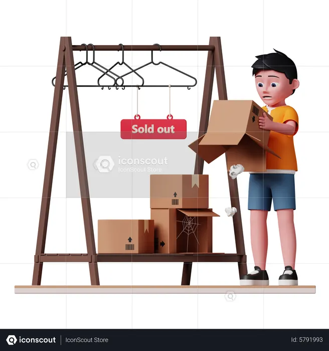 Sad man because of product sold out  3D Illustration