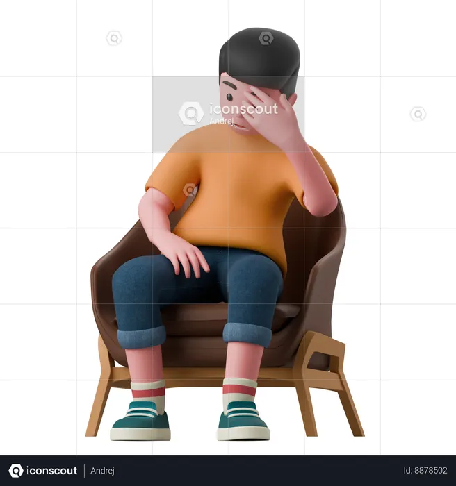 Sad Man Is Sitting On Chair  3D Illustration