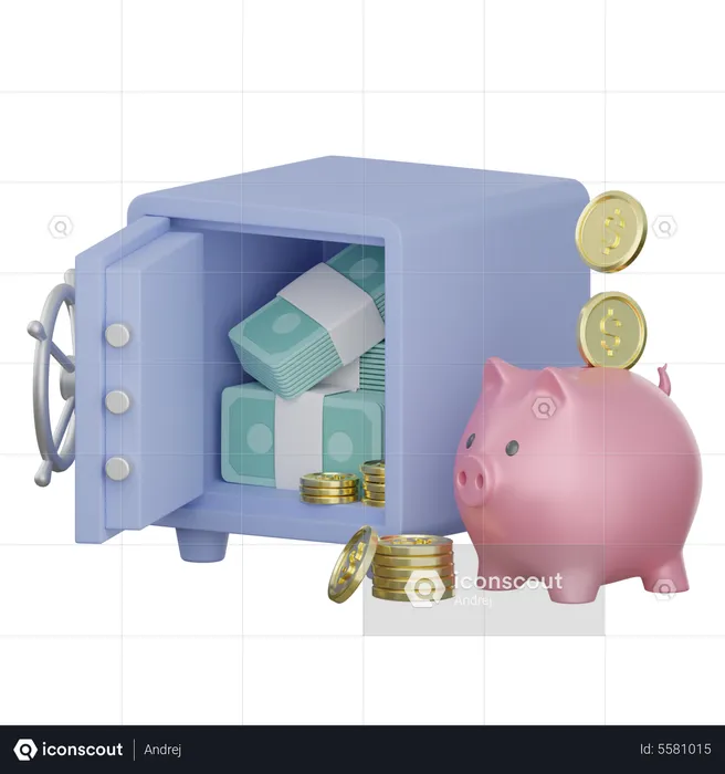 Safe And Piggy Bank  3D Icon