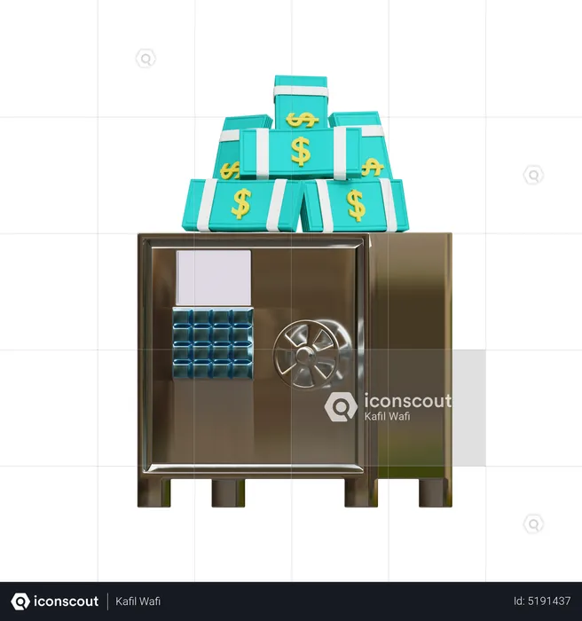 Safe With Stack Of Dollar Banknotes  3D Icon