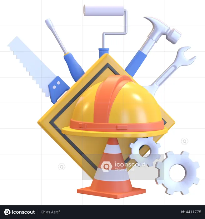 Safety helmet with construction tools  3D Illustration