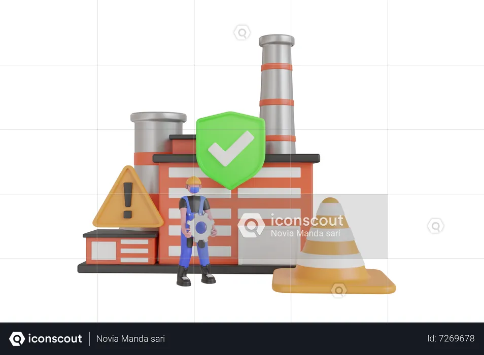 Safety in factory  3D Illustration