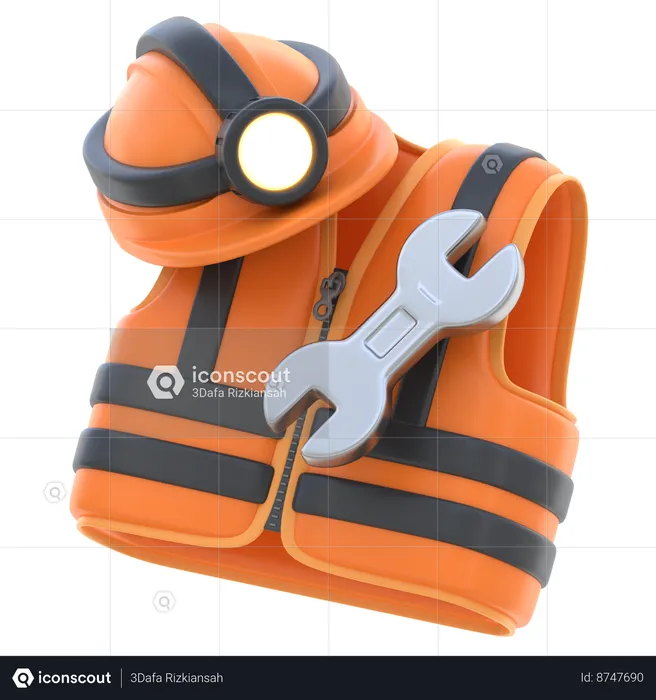 Safety Vest and Helmet  3D Icon
