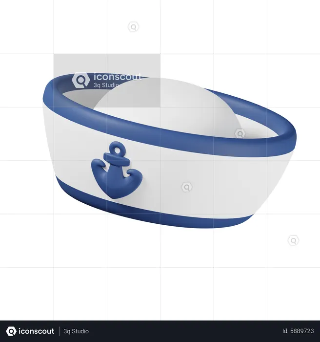 Sailor Hat with Blue Anchor  3D Icon