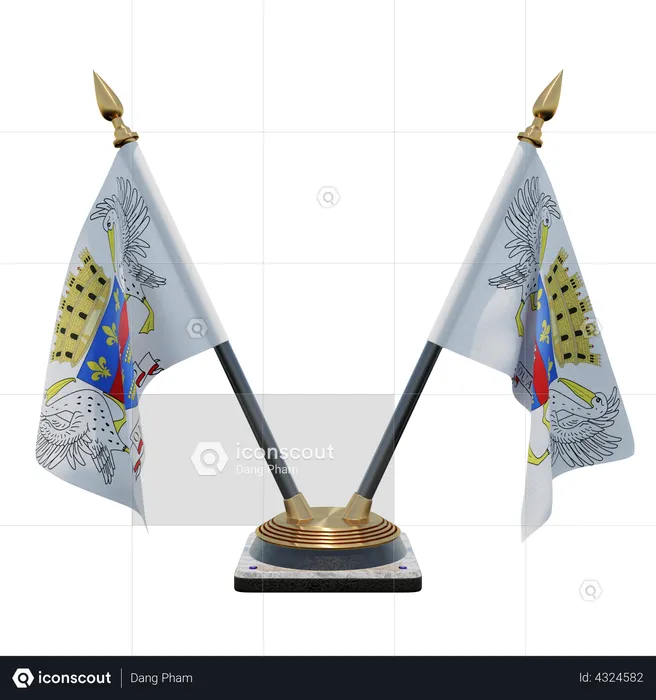 Saint Barthelemy Double Desk Flag Stand Flag 3D Illustration
