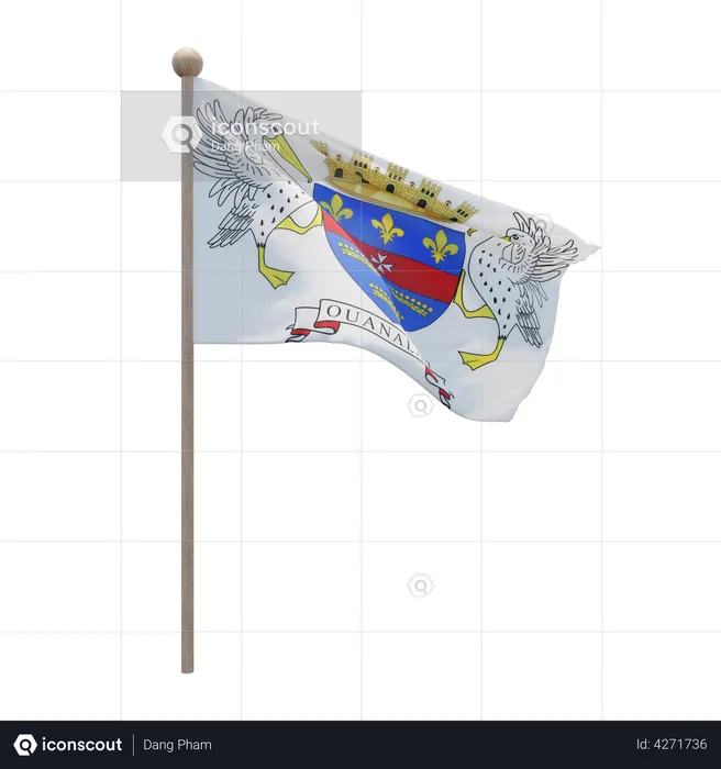 Saint Barthelemy Flagpole Flag 3D Illustration