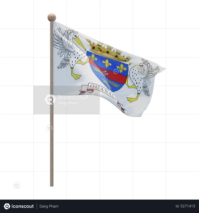 Saint Barthelemy Flagpole Flag 3D Icon