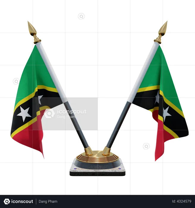 Saint Kitts and Nevis Double Desk Flag Stand Flag 3D Illustration