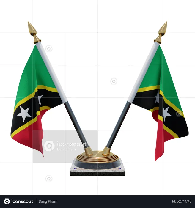 Saint Kitts and Nevis Double (V) Desk Flag Stand Flag 3D Icon