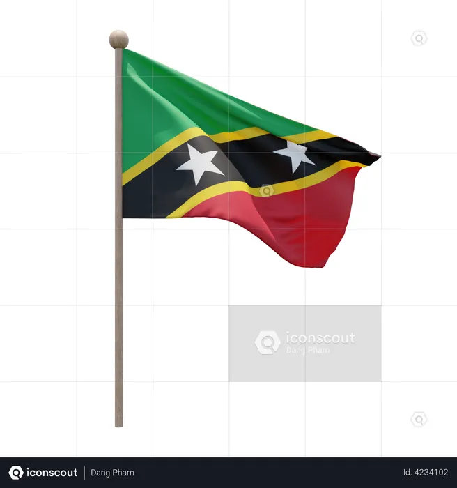 Saint Kitts and Nevis Flag Pole  3D Flag