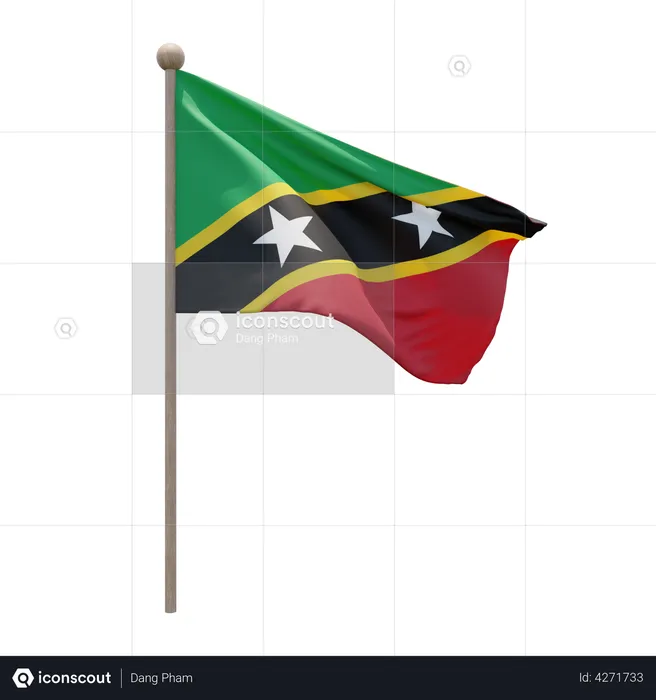 Saint Kitts and Nevis Flagpole Flag 3D Illustration
