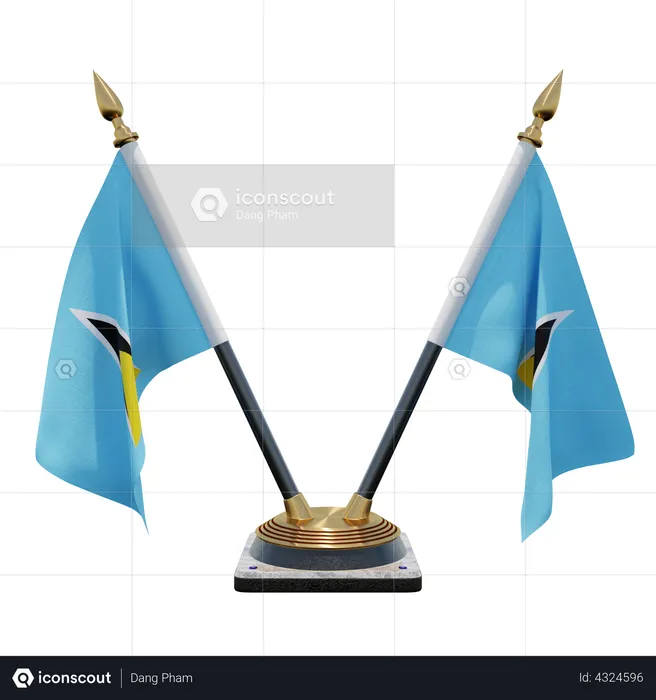 Saint Lucia Double Desk Flag Stand Flag 3D Illustration