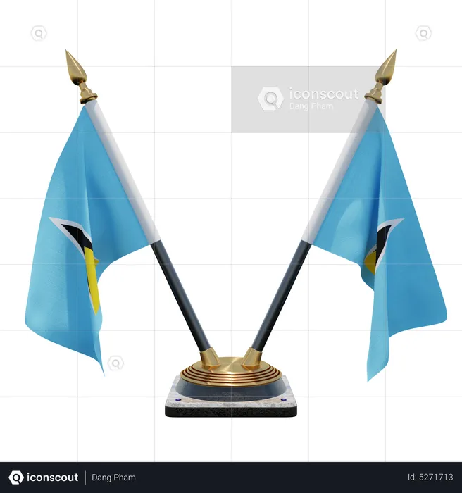 Saint Lucia Double (V) Desk Flag Stand Flag 3D Icon