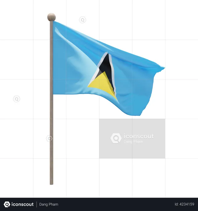 Saint Lucia Flag Pole  3D Illustration