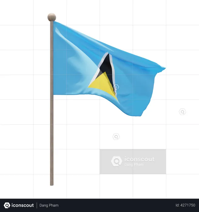 Saint Lucia Flagpole Flag 3D Illustration