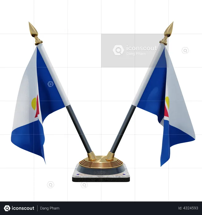Saint Martin Double Desk Flag Stand Flag 3D Illustration