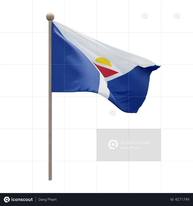 Saint Martin Flagpole Flag 3D Illustration