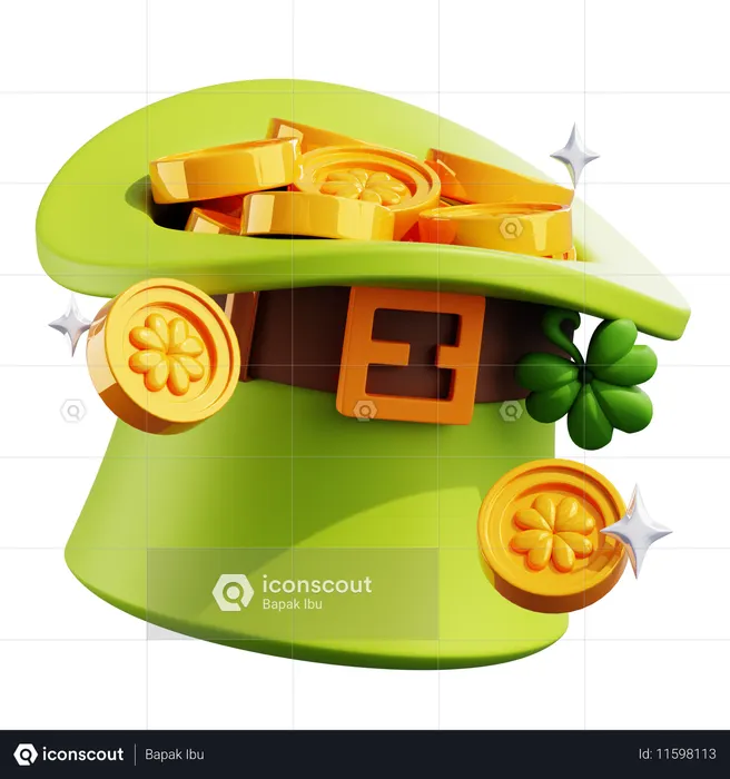 Saint Patrick Hat With Gold Coins  3D Icon