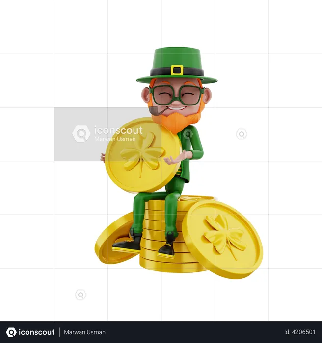 Saint Patrick holding coin  3D Illustration