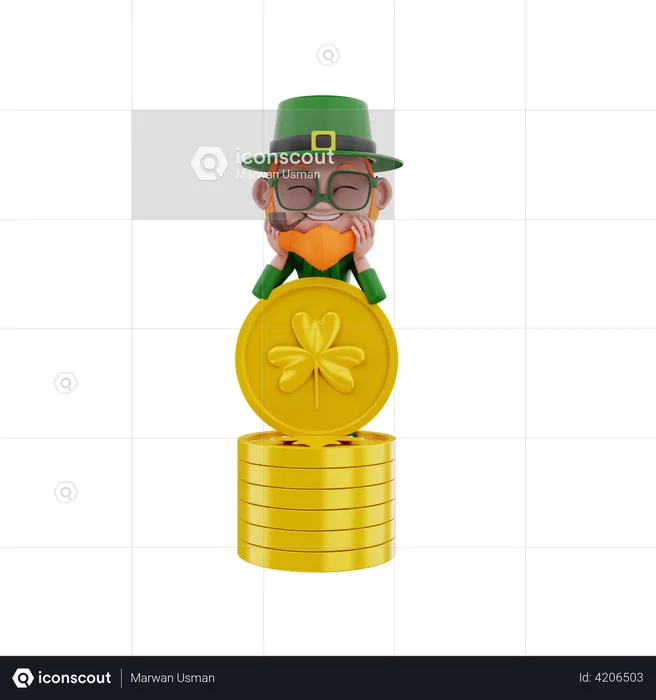 Saint Patrick holding gold coin  3D Illustration