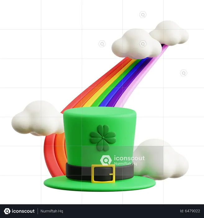 Saint Patrick Hut mit Regenbogen  3D Icon