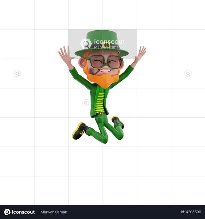Saint Patrick jumping out of joy  3D Illustration