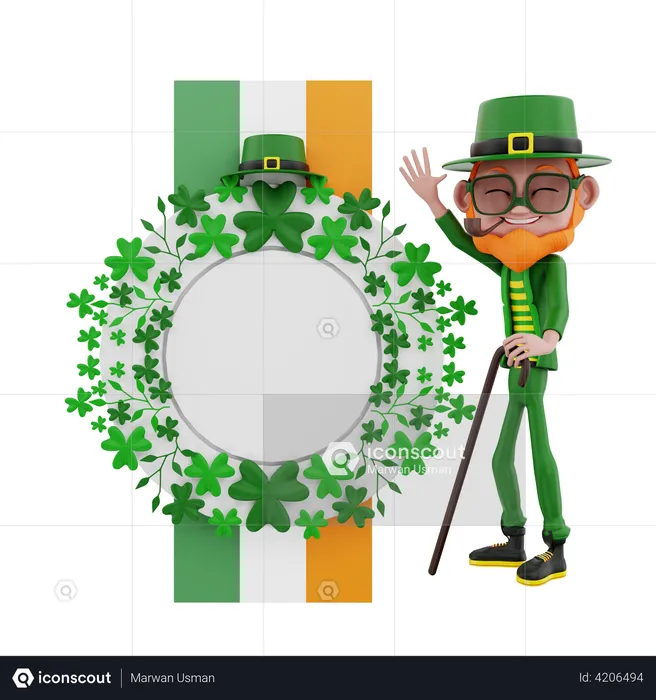 Saint Patrick mit Iris-Flagge  3D Illustration