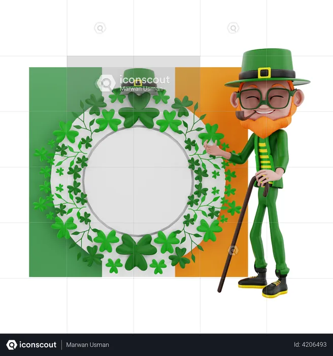Saint Patrick showing iris flag  3D Illustration