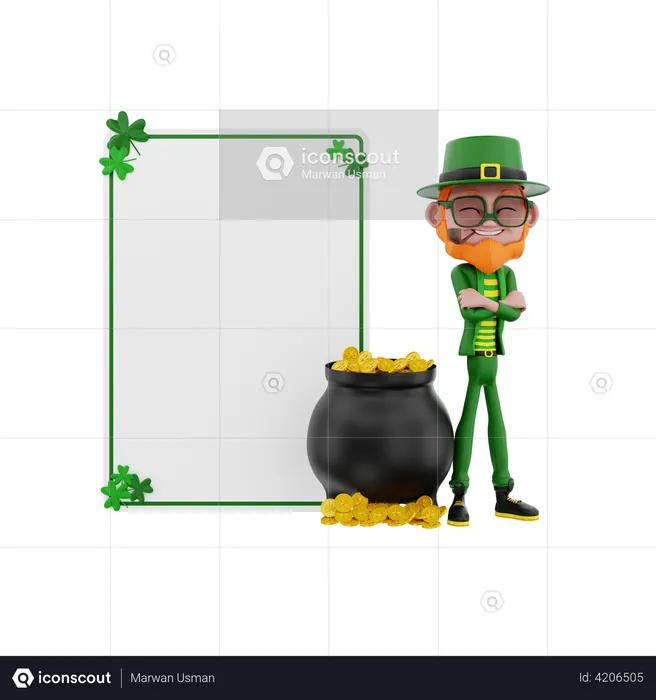 Saint Patrick standing with blank board  3D Illustration