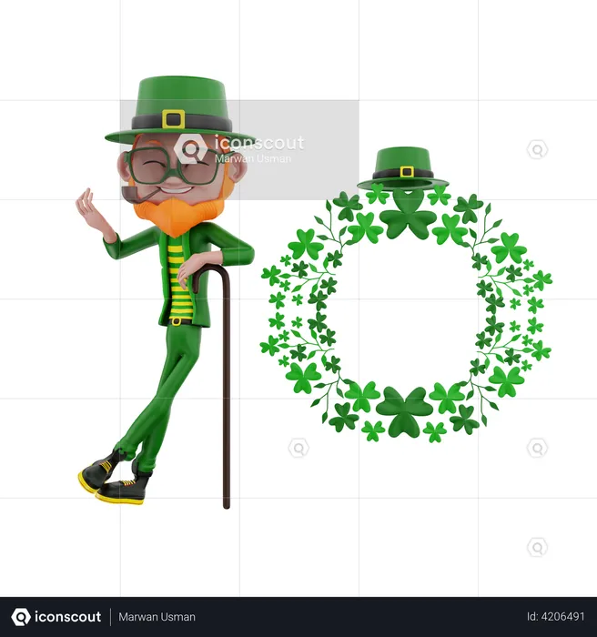 Saint Patrick standing with flower  3D Illustration