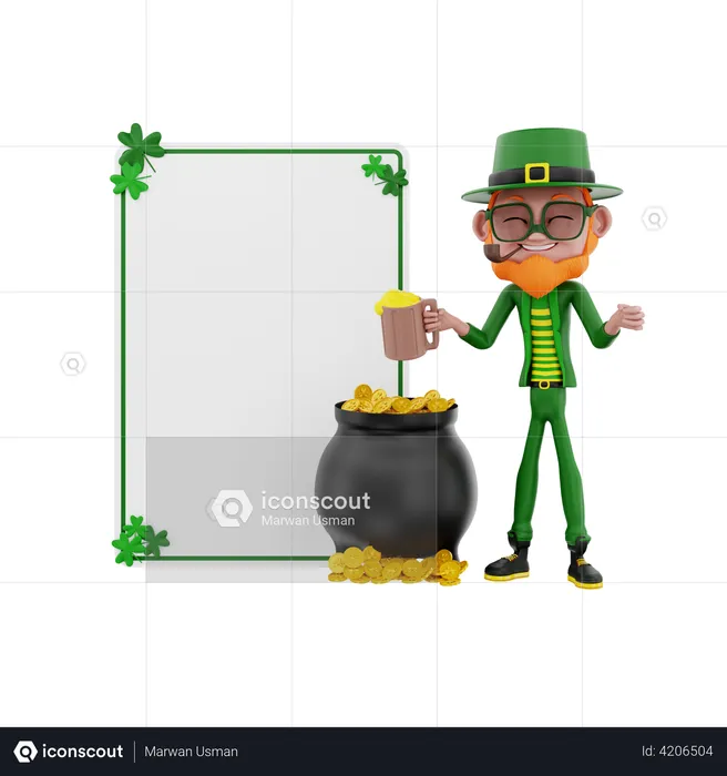 Saint Patrick with blank board  3D Illustration