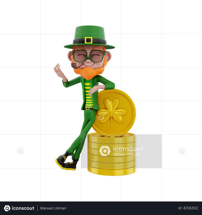 Saint Patrick with gold coin  3D Illustration