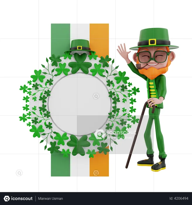 Saint Patrick with iris flag  3D Illustration