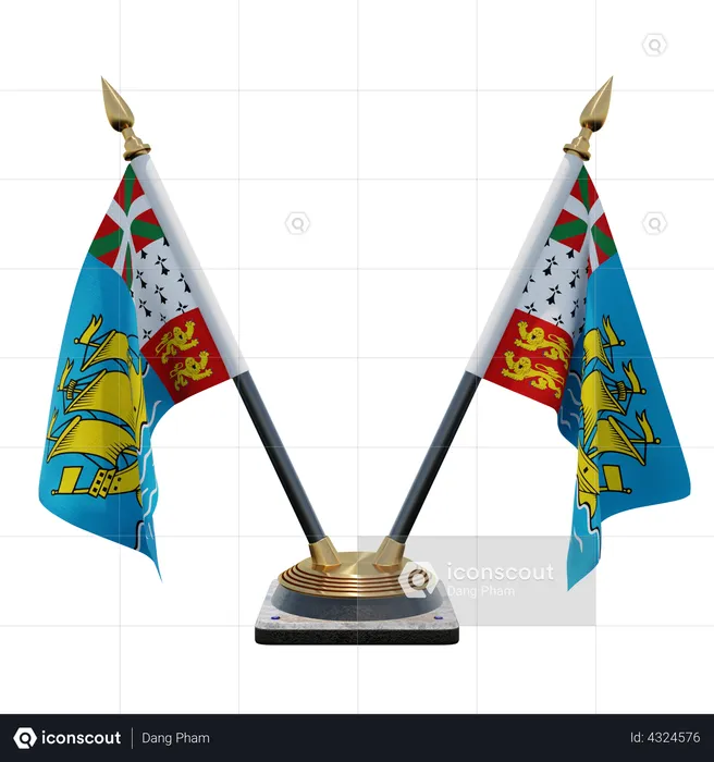Saint Pierre and Miquelon Double Desk Flag Stand Flag 3D Illustration