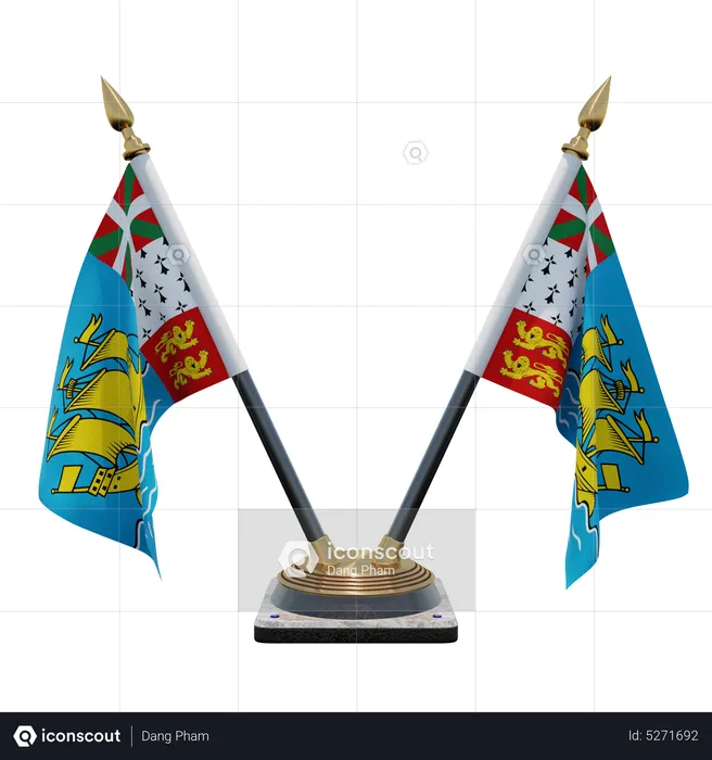 Saint Pierre and Miquelon Double (V) Desk Flag Stand Flag 3D Icon