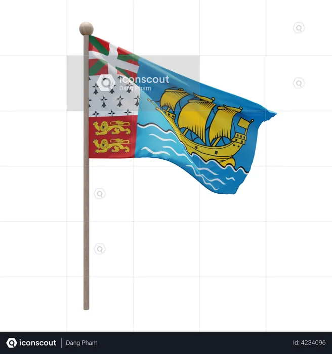 Saint Pierre and Miquelon Flag Pole  3D Flag