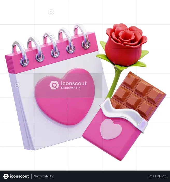 Saint Valentin avec rose et barre chocolatée  3D Icon