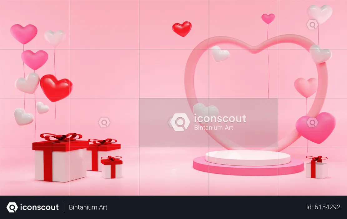 Podium d'ornement de la Saint-Valentin  3D Illustration