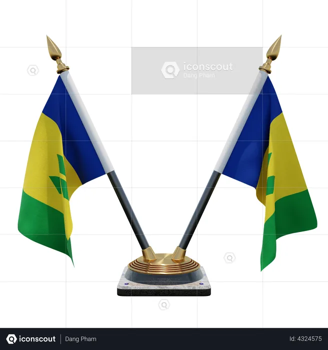 Saint Vincent and the Grenadines Double Desk Flag Stand Flag 3D Illustration