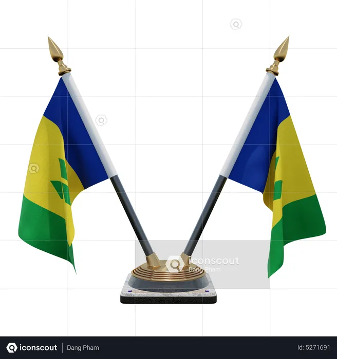 Saint Vincent and the Grenadines Double (V) Desk Flag Stand Flag 3D Icon