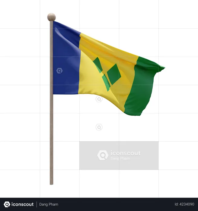 Saint Vincent and the Grenadines Flag Pole  3D Flag