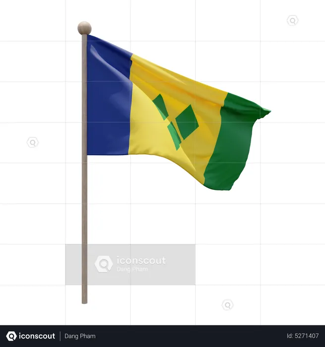 Saint Vincent and the Grenadines Flagpole Flag 3D Icon