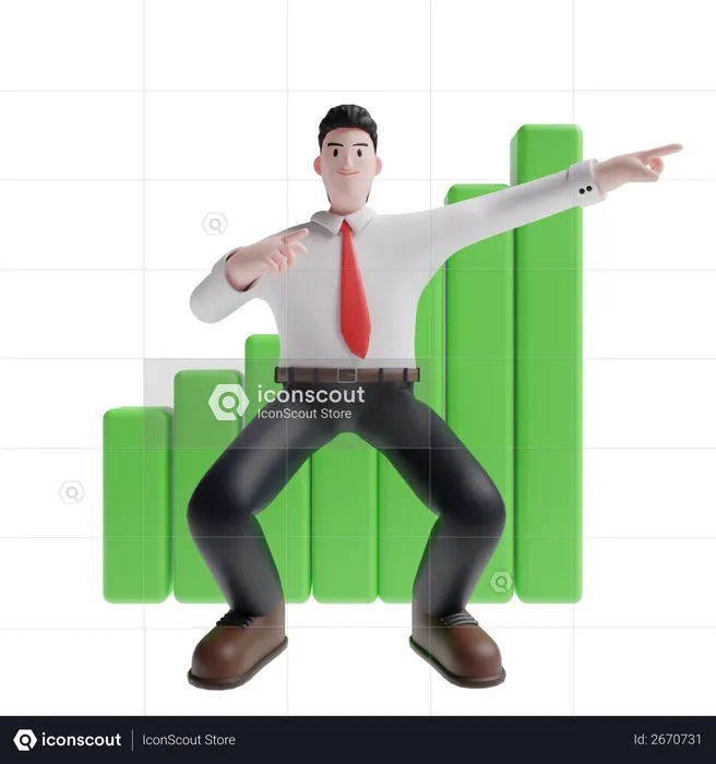 Salesman indicating sales growth  3D Illustration