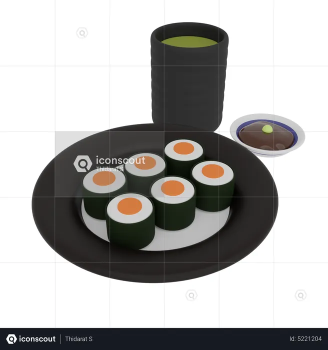 Salmon Roll On A Plate  3D Icon